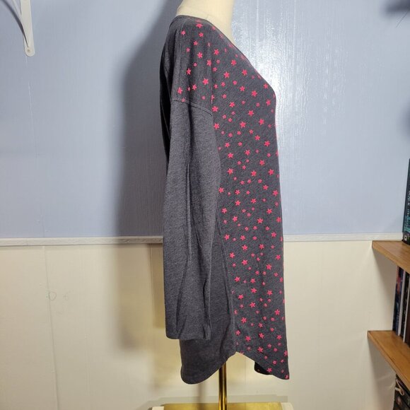 Victoria's Secret Extra Small Gray Pink Stars Longsleeve Tunic Sleep Shirt - Picture 4 of 9